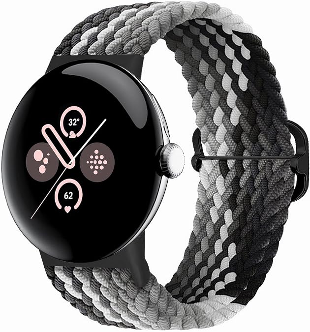 Braided Bands Solo Loop Compatible with Google Pixel Watch 4, 3, 2, 1 41mm/45mm, Adjustable Stretchy Nylon Elastic Straps with Upgraded Connector for Pixel Watch Wristbands Women Men