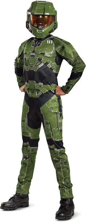 Disguise Halo Infinite Master Chief Costume, Kids Size Video Game Inspired Character Jumpsuit, Classic Child Size Small (4-6) Green & Black