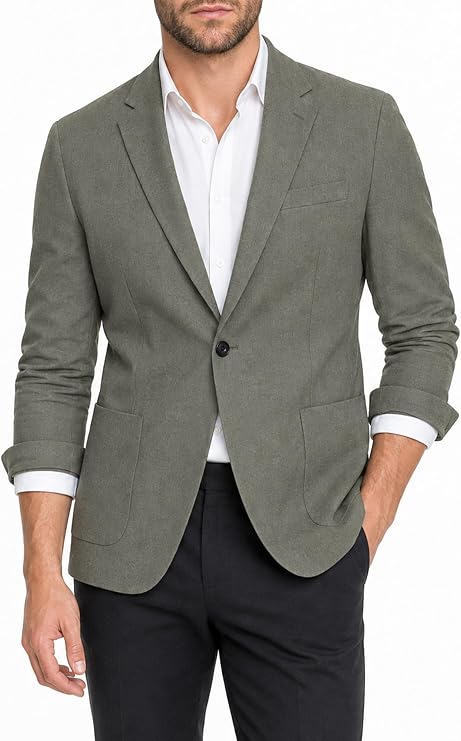 Cloudstyle Mens Linen Blend Blazer 1 Button Lightweight Daily Suit Jacket