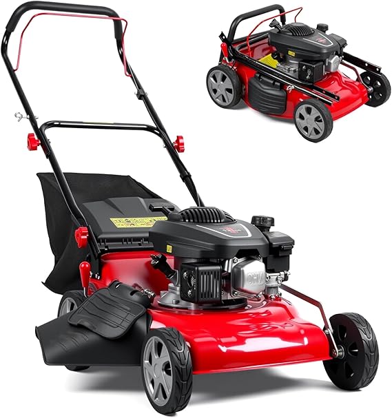 Gas Lawn Mower, 3 in 1 Gas Lawn Mower, 131cc 4-Cycle Push Mower Gas, Push Lawn Cutter with 50L Grass Tank, Position Cutting Height Adjustment, Low Noise & Fuel-Efficient for Lawn, Yard and Garden