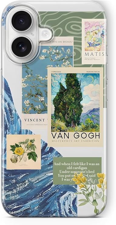 iPhone 16 ile Uyumlu Van Gogh Desenli Şeffaf Telefon Kılıfı