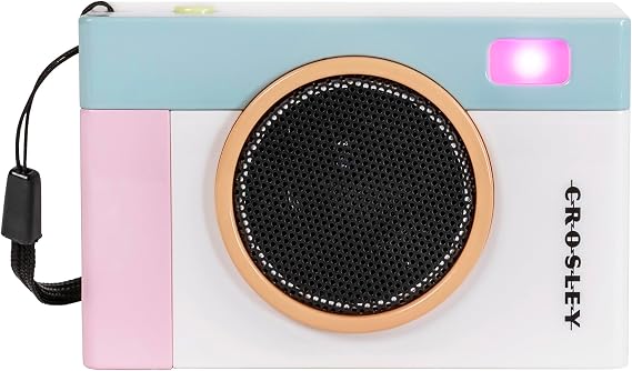 Crosley CR3051A-WH Flashback Portable Bluetooth Speaker, White | Bluetooth In, 4 Color-Changing Light Modes, LED Lights Sync with Music, Rechargeable Lithium-Ion Battery