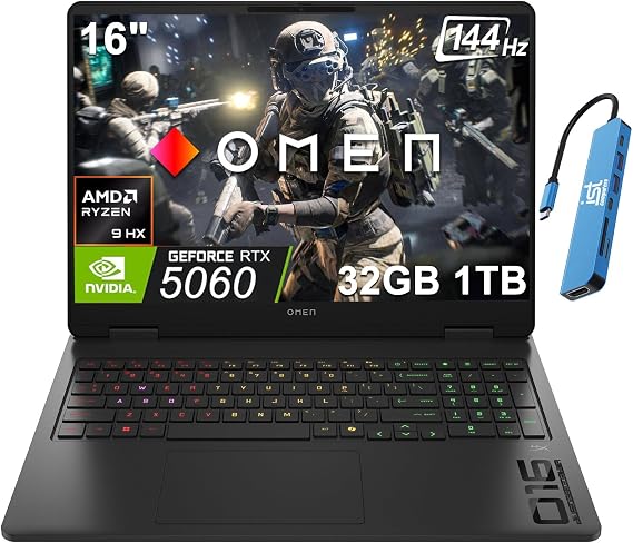 HP OMEN 16 16" Slim Gaming Laptop, NVIDIA RTX 5060 8GB, AMD Ryzen 9 8940HX