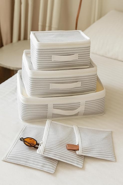 Market Gate 6-Piece Suitcase Organizer Travel, Hospital Bag Organizer (Grey Striped)