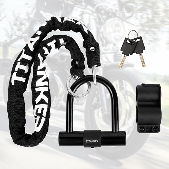 Titanker Motorcycle Chain Lock, Heavy Duty Bike Chain Lock with 2 Keys, Bike Locks with 14mm Thick U Lock for Bicycles, Motorbikes, Mopeds, Scooters (3FT,4FT)(6mm Chain,12mm Chain)