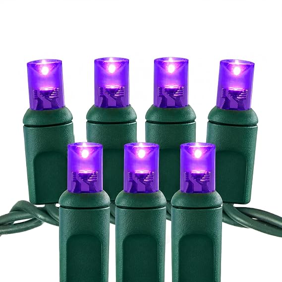 Pro Christmas Wide Angle LED Lights, Purple, Green Wire, 50 Count