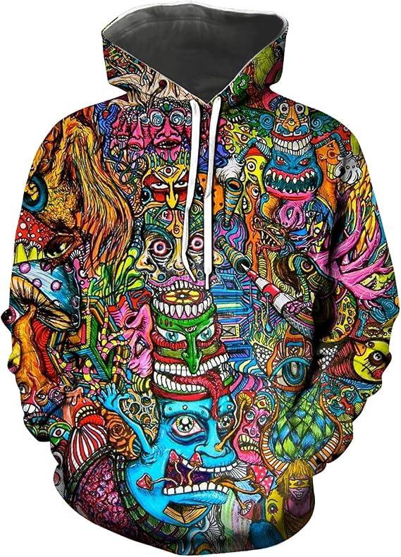 Trippy Hooded Sweatshirt Psychedelic Style Pullover Tops Hoodie