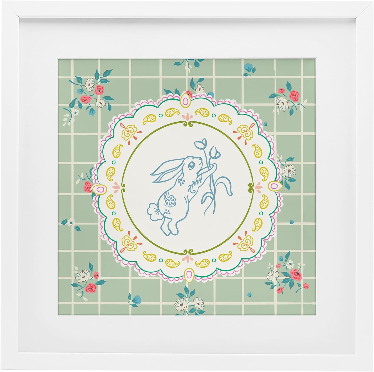 Stupell Industries Spring Bunny on Doily White Framed Print Under Glass, design by Angela Steahling, 13 x 13