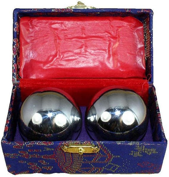 Kisbeibi 2pcs Baoding Balls Chinese Health Exercise Massage Balls with Case Stress Relieve Meditation Massage Handball(Silver,Dia 1.49inch,box color random)