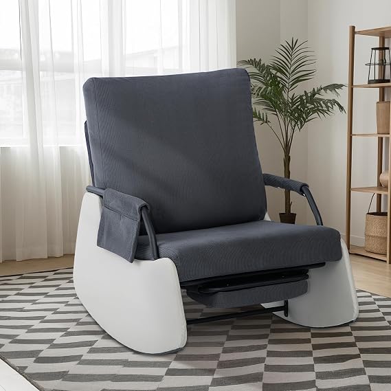 Modern Glider Rocking Chair with Adjustable Backrest & Footrest, Soft Upholstery with Side Pocket, Cozy Accent Armchair Recliner for Nursery/Baby Room/Living Room/Bedroom, Easy Assembly