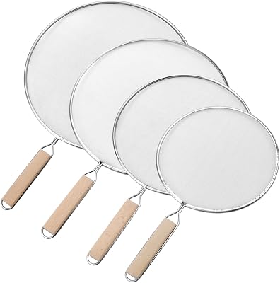 Oedema Set of 4 Splatter Screen Stainless Steel Grease Splatter Guard Fine Mesh Splatter Screen for Frying Pan, Skillet, Pot, Grease Oil Guard, 1311.429.848.23