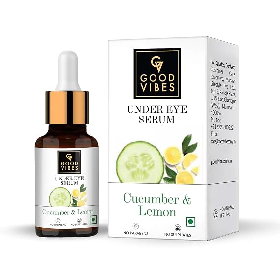 Good Vibes Cucumber and Lemon Under Eye Serum | Helps Clear Puffiness & Dark Circles | Lightweight Brightening Serum For Under Eyes | No Parabens & Sulphates (30 ml/1.01 Fl Oz)