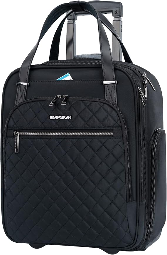 EMPSIGN Underseat Carry On Wheeled 16" Bag with Wheels, Black | Multi-functional Rolling Bag, Lightweight Carry On Luggage, Overnight Weekender Small Suitcase, Women Men Travel Business