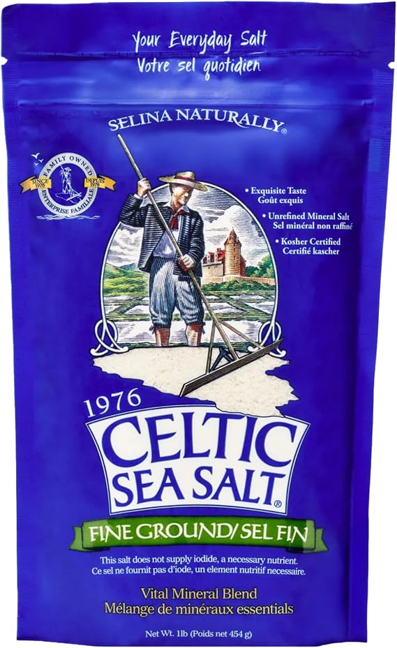 Fine Ground Celtic Sea Salt 16 Ounce Resealable Bag - Great for Cooking, Baking and Pickling - Gluten-Free, Non-GMO Verified, Kosher, Paleo-Friendly