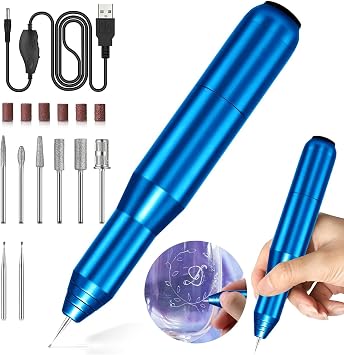 FOLAI USB Rechargeable Engraving Pen - Versatile Engraver Tool for Jewelry, Wood, Metal,Plastic,Glass,Stone,Manicure & More -Portable, Ideal for DIYers (Blue)