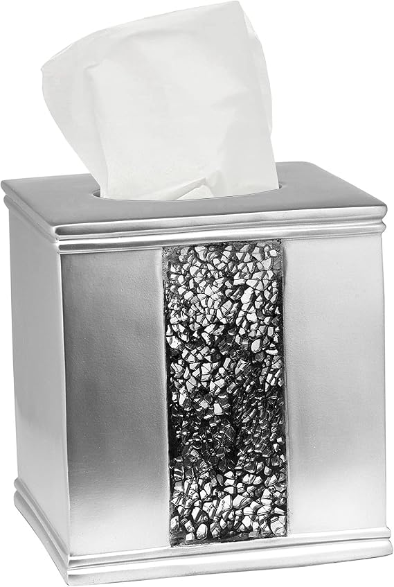 Zahari Home Sinatra Tissue Box Cover Square Tissue Holder for Bathroom Bedroom Living Room, Silver