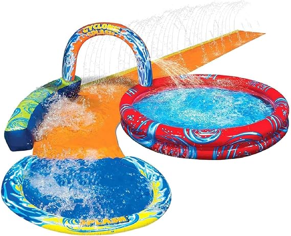 Banzai Cyclone Splash Water Park Outdoor Backyard Inflatable Toy with Sprinkling Slide and Kiddie Pool