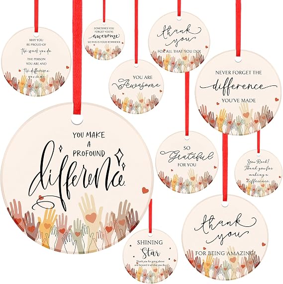 Nuogo 20 Pcs Volunteer Appreciation Gifts Thank You Gifts for Social Worker 10 Styles Volunteers Ceramic Hanging Ornaments for Teacher Staff Nurses Employees