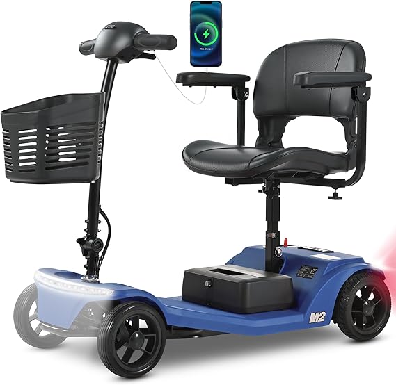 Folding Mobility Scooter for Seniors 4 Wheel Scooter for Adults Electric Medical Scooter Compact for Travel - Electric Powered Wheelchair Device - Compact Heavy Duty Mobile (Blue)