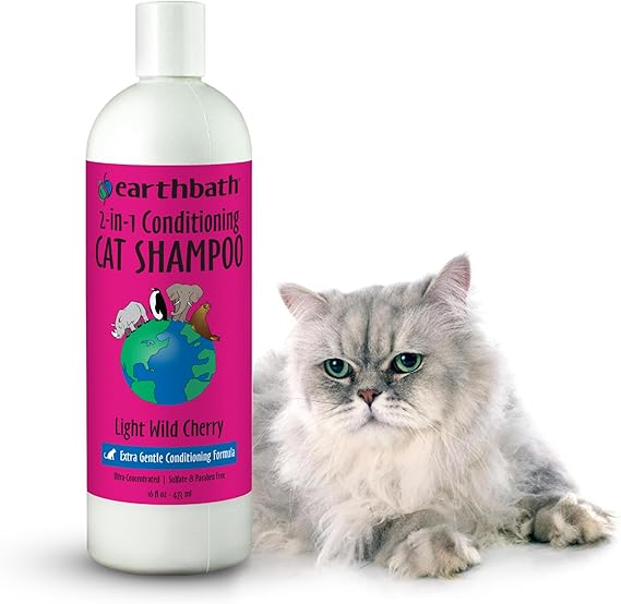 earthbath Wild Cherry 2-in-1 Cat Conditioning Shampoo, 16 Oz (1 Pack) | Cruelty Free Cat Shampoo and Conditioner, Made in USA, Gentle, Safe Pet Wash for Kittens