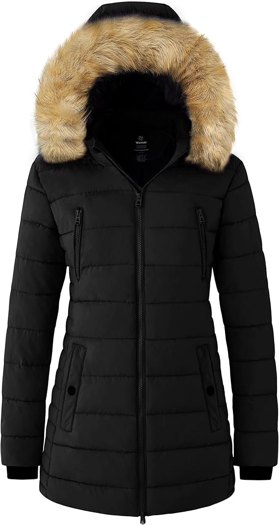 wantdo Women's Warm Winter Coat Heavy Puffer Jacket Parka with Faux Fur Trimmed Hood