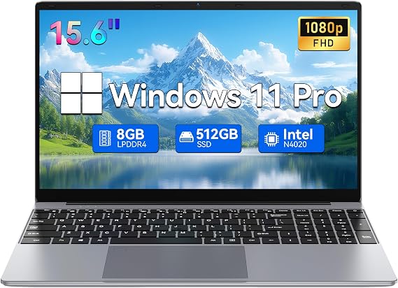 2026 Latest Laptop, 8GB RAM 512GB SSD Laptop, 15.6 inch 2K FHD Display,Celeron N4020C Processor, Thin & Portable Laptop,Dual WiFi, USB 3.0*2, BT,200W Front Webcam,Full-Featured Type-C,6500mAh Battery,