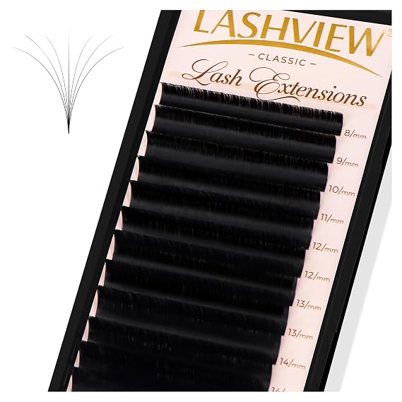 LASHVIEW Classic Lash Extensions, 0.05 CC Curl 8-16mm Mixed Eyelash Extensions, Professional Lash Trays for Lash Extensions (0.05 CC 8-16mm)