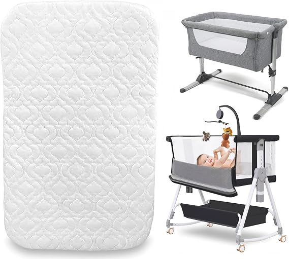 Royale Linens Next 2 Me Bedside Crib Mattress, Super Soft & Extra Thick 5cm Deep Foam Mattress, Breathable Quilted White Polyester Cover, Standard Crib Size (83 x 50 x 5cm), Firm