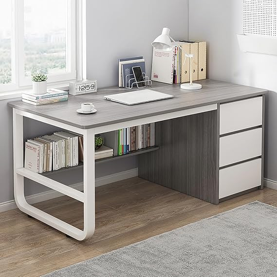 Modern Corner Desk with Drawers Home Office Computer Desk with Shelf Stylish 120x48x75CM Workstation for Bedroom or Office Use