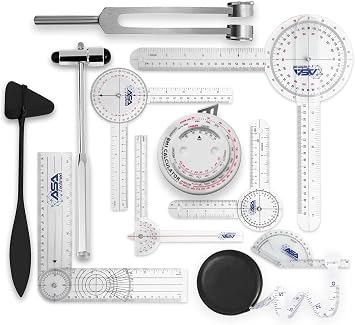 ASA TECHMED Goniometer Physical Therapy Complete Set W/Bonus Reflex Hammer Including 12,8,6 Inches Gonis Plus Two Bonus Measuring Tapes. Occupational Therapy Too