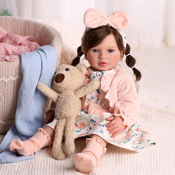 BABESIDE 20-Inch Lifelike Reborn Baby Doll – Reborn Girl with Long Hair, Soft Cloth Body Realistic Baby Doll with Outfit & Accessories, for Kids 3+