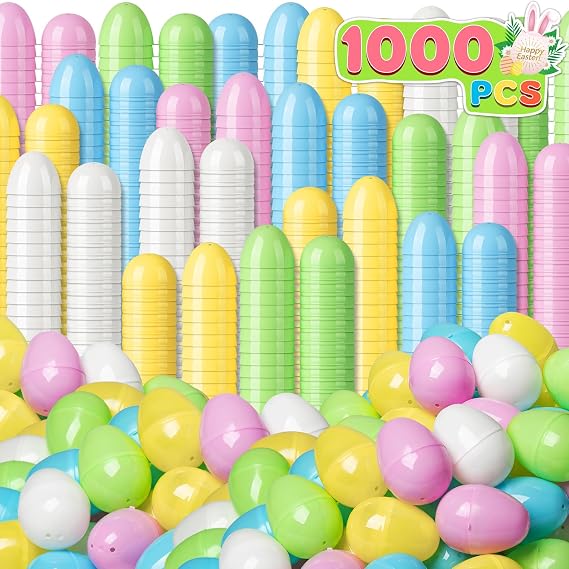 Duchong 50 Count Plastic Easter Egg Bulk, 2.4" Empty Pastel Suprise Eggs in 5 Colors, Fillable Eggs with Hinge for Easter Hunt, Basket Stuffers Fillers, Party Favor Decorations