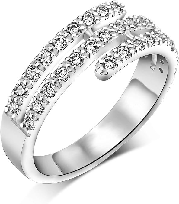 ELEGANZIA Sterling Silver Wedding Bands For Women Cubic Zirconia Rings Wedding Rings For Women, Eternity Bands For Women Stackable Rings For Teens Girls Love Ring 925 Sterling Silver Rings For Women
