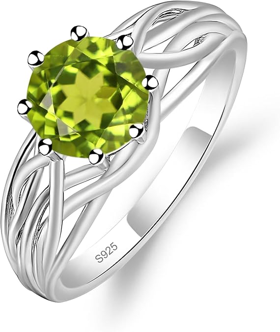 LUO Gemstone Birthstone Engagement Rings for Women, 7mm Round Cut Crossover Band Anniversary Wedding 925 Sterling Silver Promise Rings for Her Size 3-13