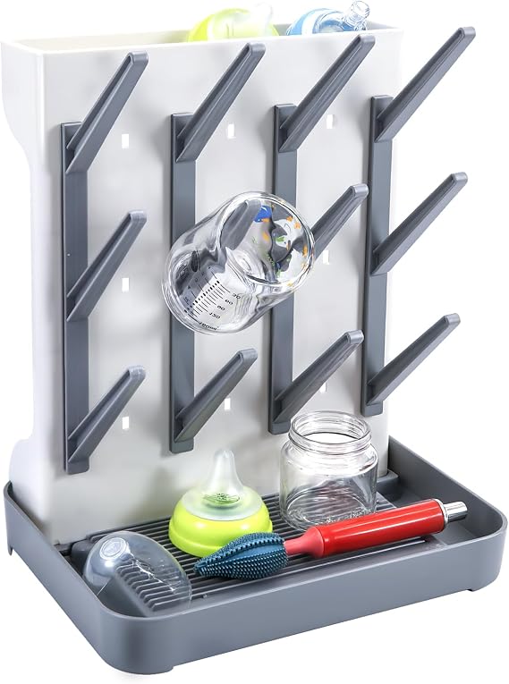 MeCids Baby Bottle Drying Rack, Vertical Standing Bottle Dryer Rack Holder, Space Saving Baby Bottle Drying Rack for Countertop - Holds Up to 12 Baby Bottles
