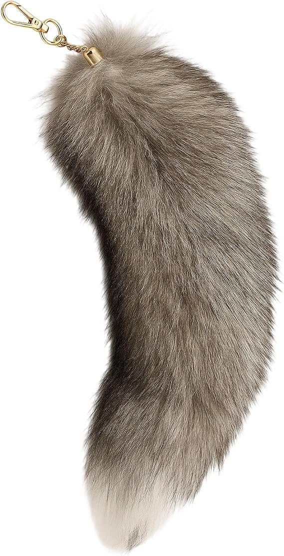 Therian Tail Fox Tail, Fluffy Faux Fur Tail Keychain for Cosplay and Festival Events, 40 cm Faux Fur Fox Tail with Keychain Attachment