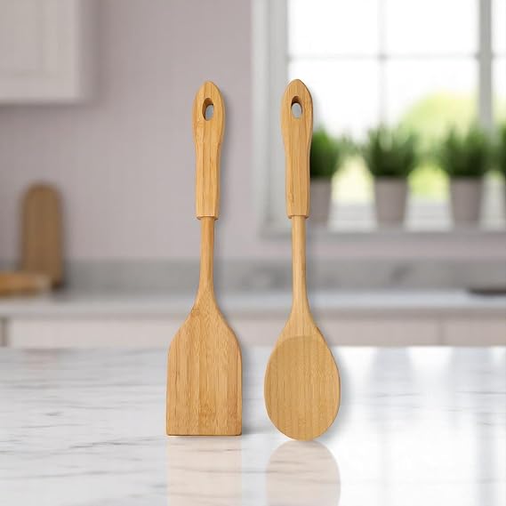 Deconox Bamboo 2-Piece Serving Set, Spatula for Your Pans and Frying, Large Spoon for Your Services | 2 Luxury Bamboo Sets