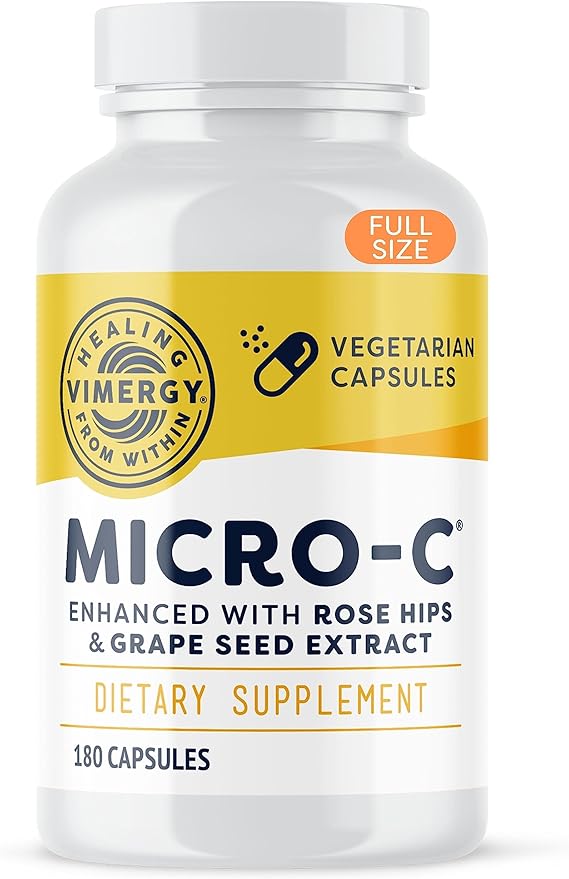 Vimergy Micro-C Vitamin C Capsules 500mg per Capsule, Supports Immune Health, Promotes Collagen Production, Supports Healthy Bones, Kosher, Vegan & Gluten-Free, Regular Size 180 Capsules