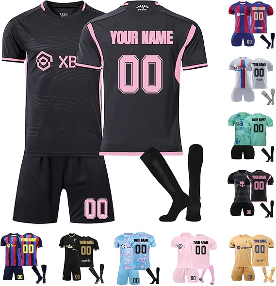 Football Kits for Kids and Adult, Personalised Football Shirt with Name Number, Shirts Shorts and Socks Set, Gifts for Boys Men