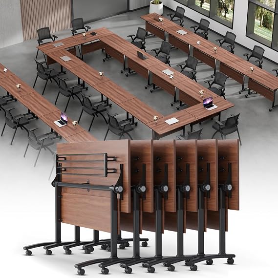 Folding Conference Table, FlipTop Training Table with Wheels