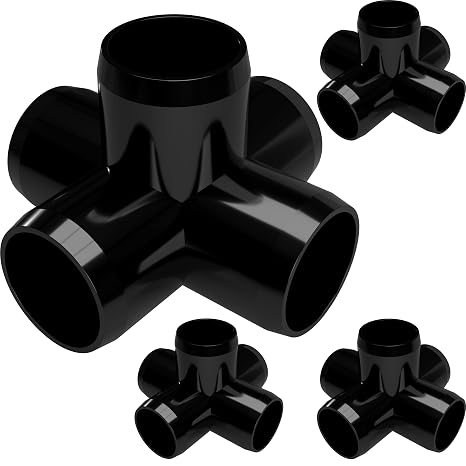 FORMUFIT 1-1/4" 5-Way Cross Furniture Grade PVC Fitting in Black, Made in USA, UV-Resistant, Impact-Proof, 1.66 Actual Socket Diameter (Pack of 4) - F1145WC-BK-4