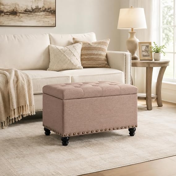 Ottoman with Storage, 24" Fabric Ottoman Foot Rest