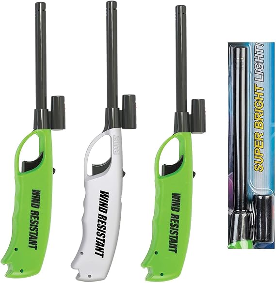 Windproof Jet Flame Long Neck Flash Light Multi Purpose Lighters, Ideal for Camping Hiking Fireplace BBQ Grilling Outdoor, Utility Lighters, Value Pack of 3