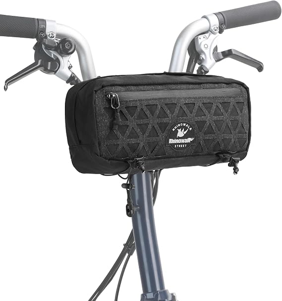 Rhinowalk Compact Bike Handlebar Bag for Brompton Folding Bike City Bikes, 1.9L Front Bar Pack with Shoulder Strap, Quick 3-Point Mount, Interior & Exterior Pocket Storage for Cycling (Black)