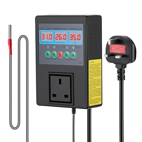Digital Temperature Controller 15A 3300W, Heating Cooling Thermostat Controlled Outlet Socket with Waterproof Sensor Probe for Reptile Brewing, Greenhouse, Fermentation, Breeding, Incubation