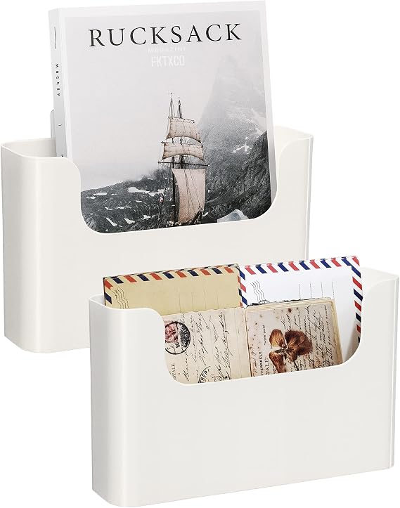 Wall Mount File Organizer Holder Hanging File Organizer Door Office Mail Supplies Storage Magazine Envelope Planner Wall Single Pocket (Off White, 2 Pack)