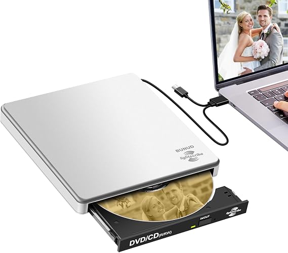 BUNUD External DVD Drive LightScribe, USB 3.0 TypeC CD Burner for Laptop
