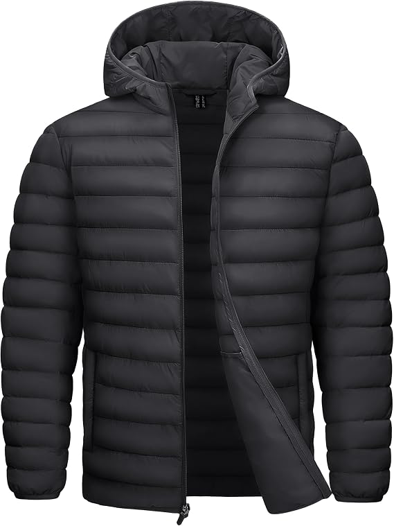 TACVASEN Men's Hooded Puffer Jacket Lightweight Quilted Insulated Jacket | Water resistant, windproof nylon shell, quilting lining, fall winter outdoor hiking camping, travel, snow