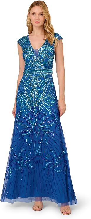 Adrianna Papell Women's Cap Sleeve Beaded Dress