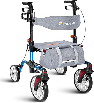 Lightweight Rollator Walker with Seat for Seniors,Foldable Rolling Walker with 4 Wheels and Brakes, All Terrain 360 Front Wheel Mobility Aid with 8 Puncture-Proof Tires, 300 lbs Capacity